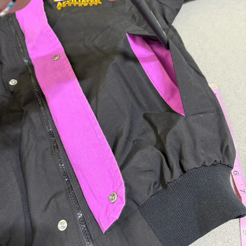 Vtg‎ Bomber Jacket Mens Large Black Hooded Full Zip Pro Fit Union USA 90s Custom